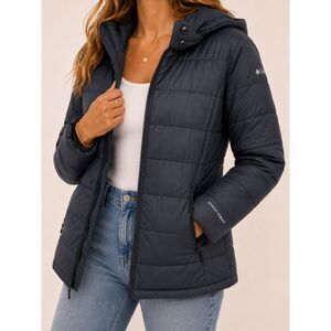 Columbia Omni-Heat Hooded Puffer Jacket Women's Small Black Winter Coat